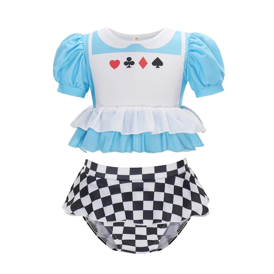 Fairy Tale Princess Swimsuit for Girls Elsa Anna Snow White Swimwear Belle Child Kids Toddler 2-8Y Bathing Suit with Skirt