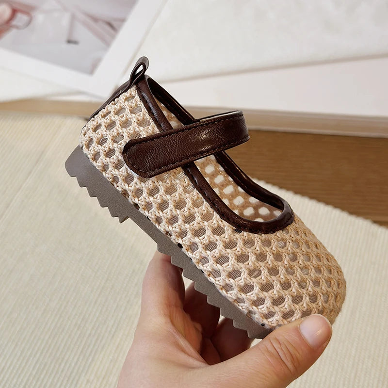 Spring Girl's Casual Shoes Mesh Hook-loop Chic Daily Kid's Flat Shoe Solid Colors Anti-slip Breathable Light Comfy Children Shoe