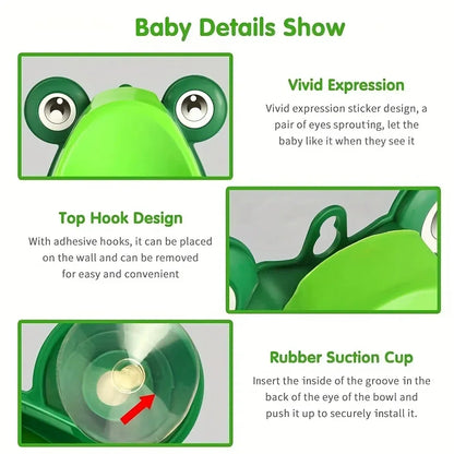Boys Potty Training Urinal, Frog Design with Spinning Aim Target, Wall Mount Standing Pee Trainer for Toilet, Easy Clean