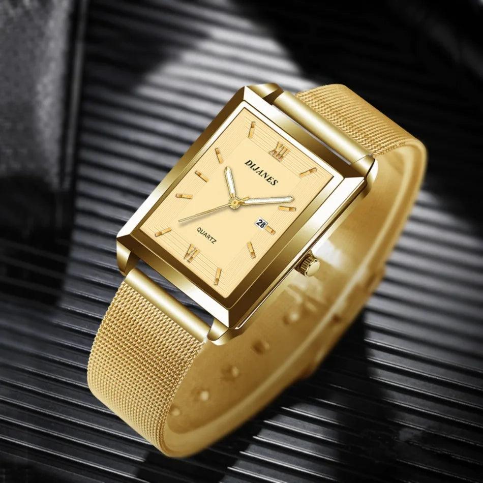 2 Piece/Set Fashion Casual Men's Watch Set Alloy Dial Strap Stylish Square Men's Watch with Date Display Ideal for Gift Giving
