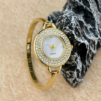 Diamond-Embellished Round-Head Bracelet Watch for Women with Light Luxe Charm