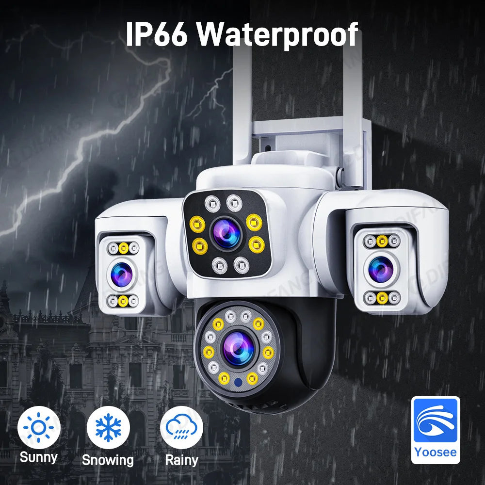 Yoosee 15MP WIFI Security Camera Outdoor AI Human Tracking 3 Lens 3 Screens 360° PTZ Surveillance Full Color Night Vision CCTV