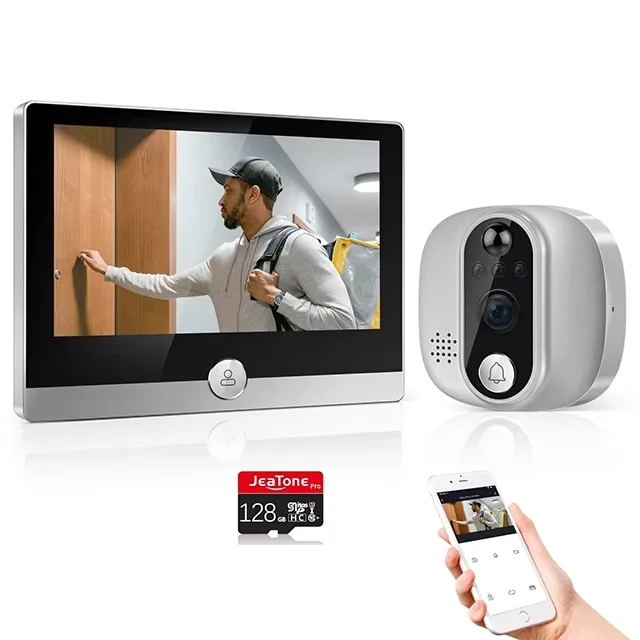 Jeatone Alexa Tuya Smart WiFi Video Peephole 1080P/158° Doorbell Camera For Home 4.3" LCD Screen 24H PIR Movement Detection Eye