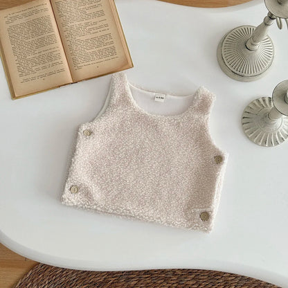Autumn Winter Baby Lamb Wool Waistcoat Girls Boys Plush Vest O Neck Child Warm Fashion Warm Coat