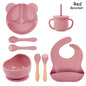 Feeding Set Silicone For Baby Sucker Bowl Dishes Plate For Kids Bear Plate Set Baby Tableware Children's Cup With Straw 8Pcs