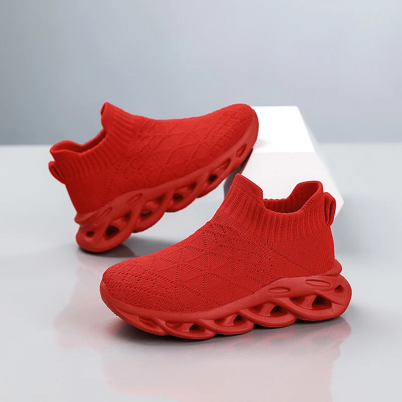 Children Sneaker Boys Sock Shoes Fashion Knit Spring Breathable Lightweight Running Sports Shoes Boy Slip on Casual Sneaker