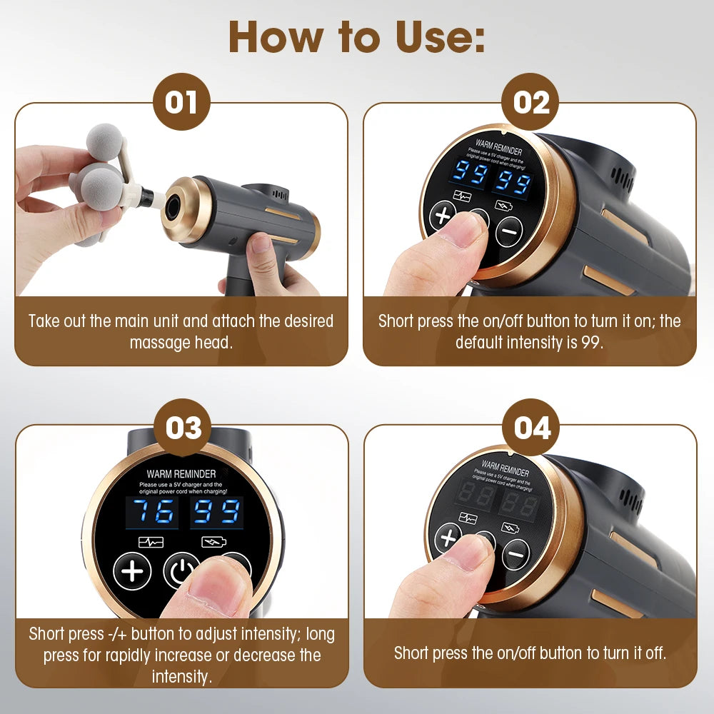 Electric Fascia Gun 24W 99 Gear Adjustable 11 Replacement Head Deep Tissue 8mm Percussion Massager Rechargeable Home Gym Massage