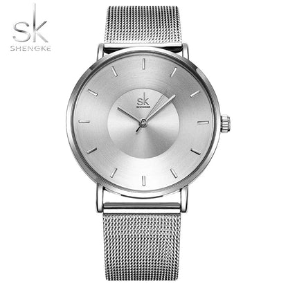 Shengke Fashion Black Watch for Women Classic Relogio Feminino Quartz Ladies Watch Woman Adjustable Mesh Strap Montre Femme