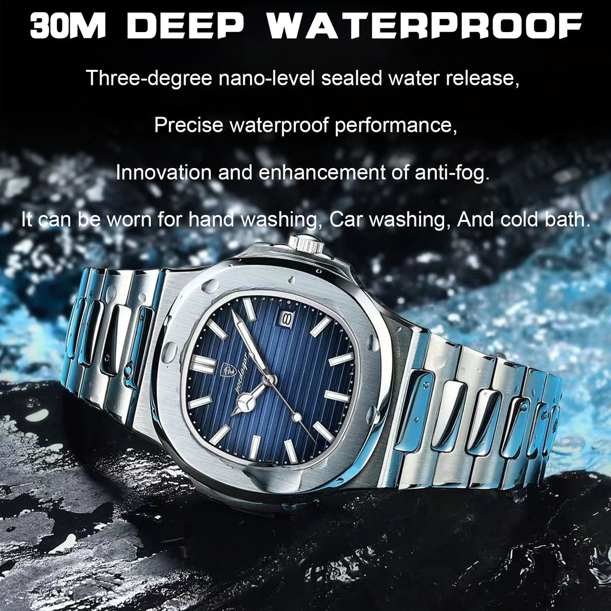 POEDAGAR Luxury Watch For Man Waterproof Luminous Date Men Wristwatch Square Stainless Steel Business Men's Quartz Watches Reloj