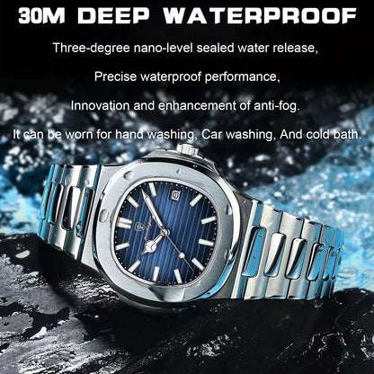 POEDAGAR Luxury Watch For Man Waterproof Luminous Date Men Wristwatch Square Stainless Steel Business Men's Quartz Watches Reloj