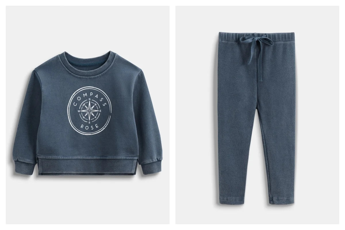 2026 Ali Plus new AW26 Compass Collection Dusty pink Muted blue washed denim oversized sweatshirt kids girl boy baby clothing