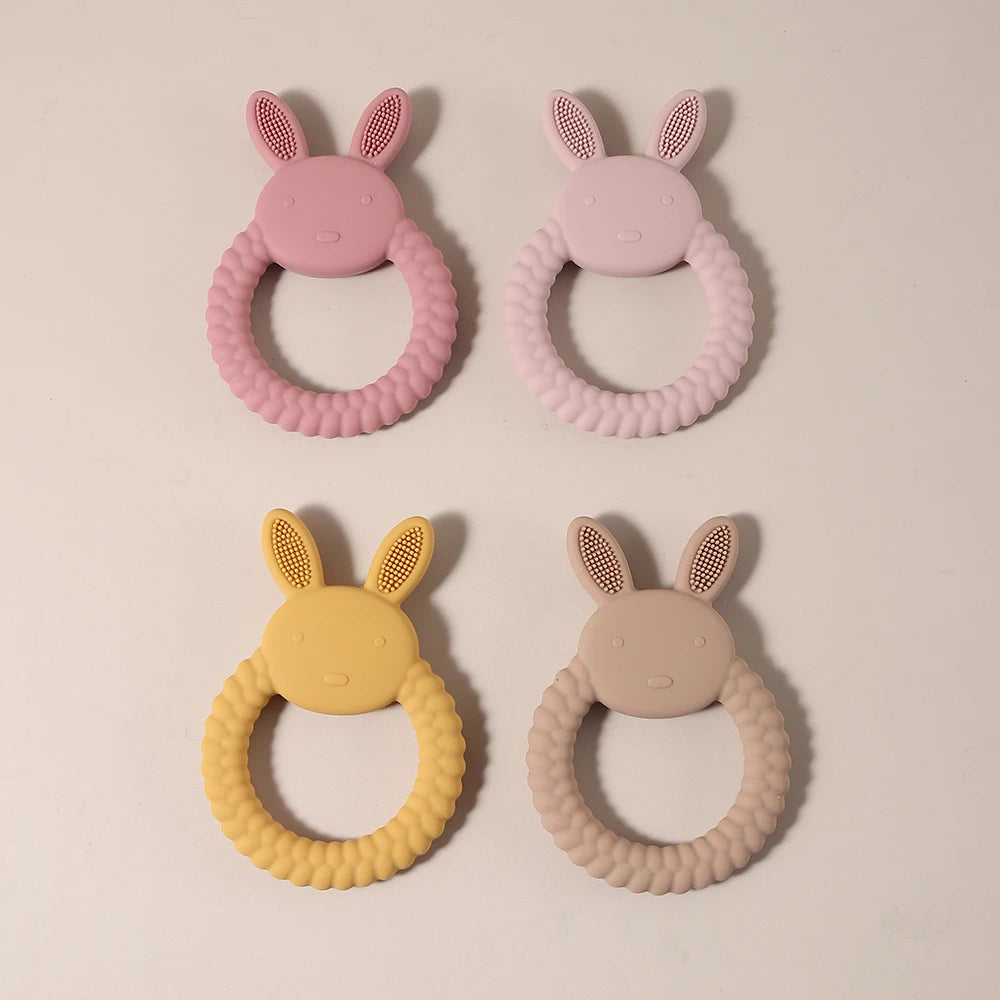Silicone Teether Baby Gift Easter Bunny Shaped Cartoon Cute Teething Toy Chew Bead Sensory Gum Relief Soother