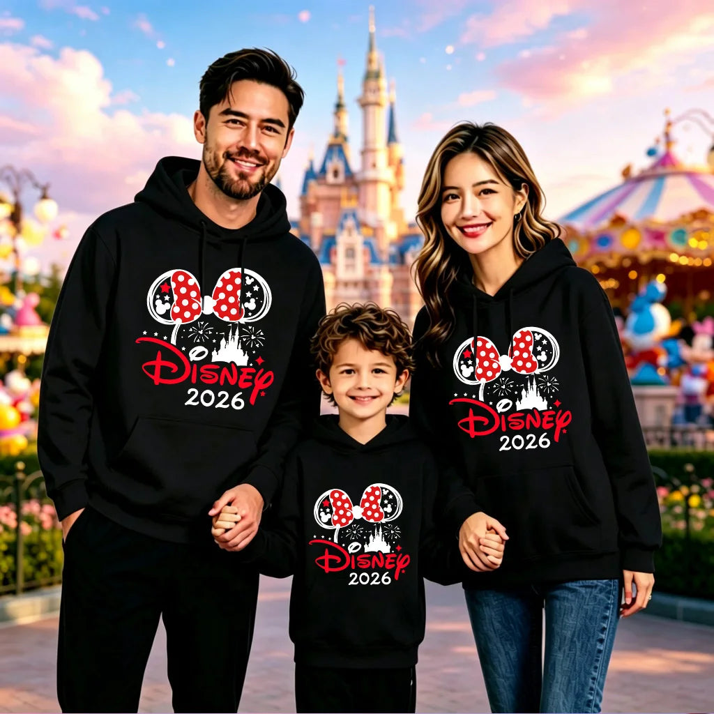 2026 Family Matching Hoodie Ears Castle Print Women Men Kids Multicolor Sweatshirt Land Trip Pullover