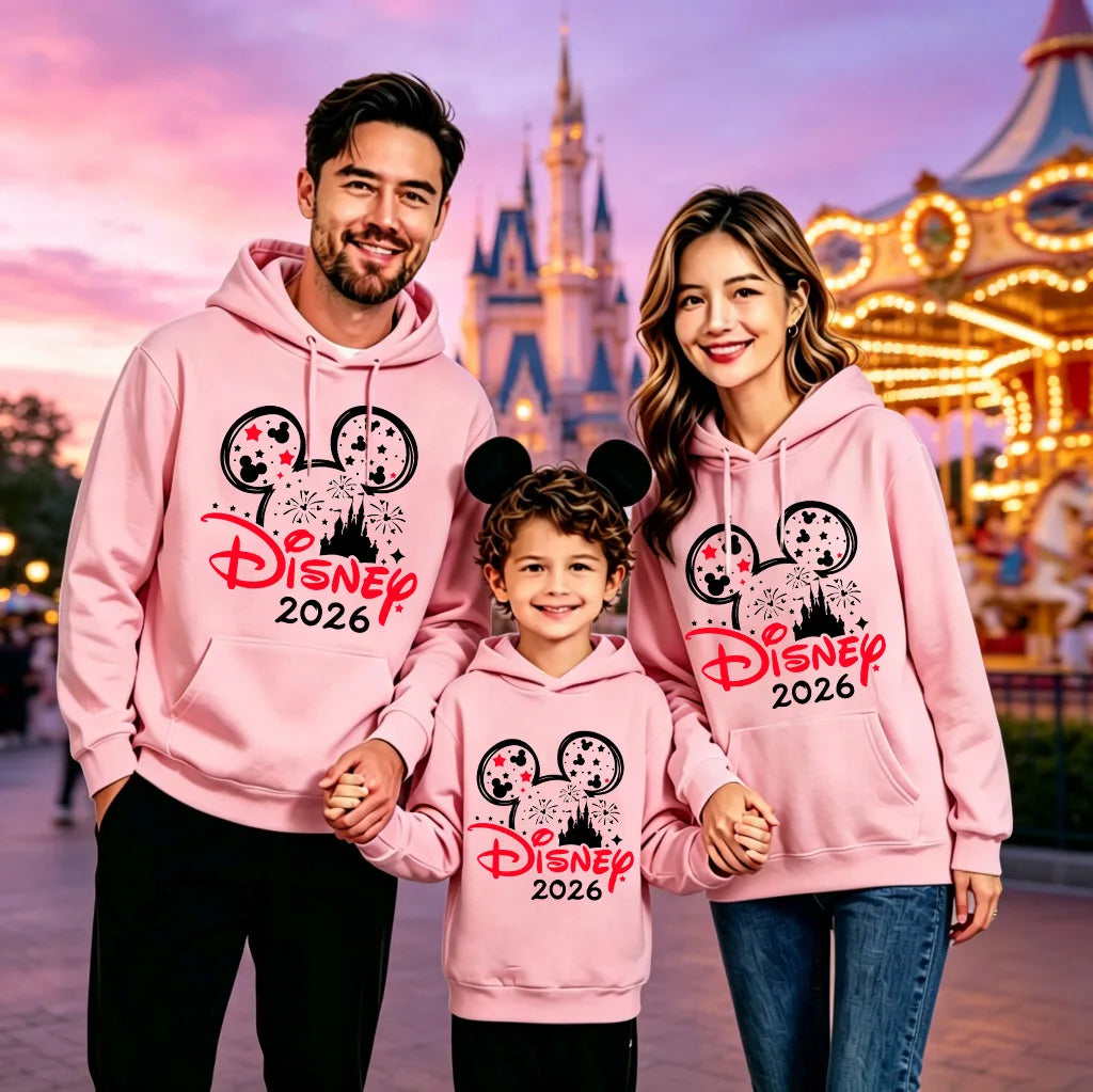 2026 Family Matching Hoodie Ears Castle Print Women Men Kids Multicolor Sweatshirt Land Trip Pullover