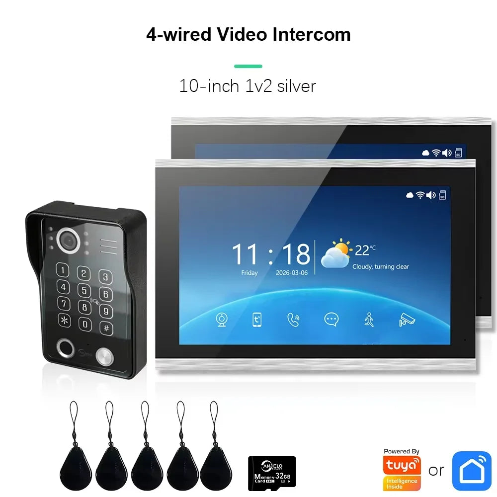 ANJIELO Tuya WiFi 5-in-1 Fingerprint Unlocking Video Intercom System, Suitable For Homes, With 1080P HD Security Protection