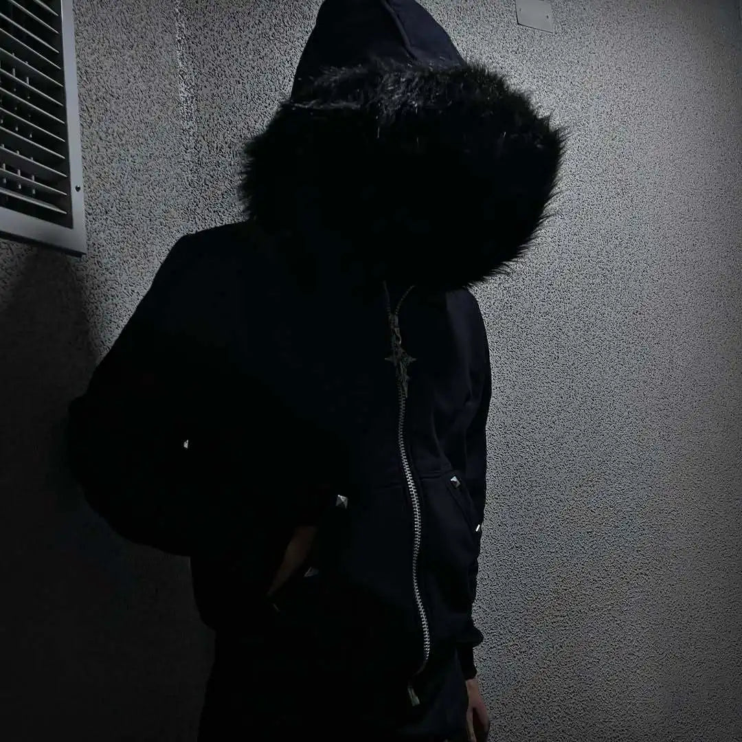 Y2K Sherpa Fleece Zip Up Hoodie Oversized Retro Streetwear Vintage 2000s Winter Warm Unisex Hooded Sweatshirt Women Men