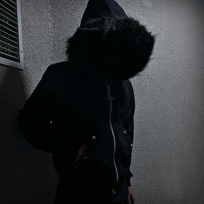 Y2K Sherpa Fleece Zip Up Hoodie Oversized Retro Streetwear Vintage 2000s Winter Warm Unisex Hooded Sweatshirt Women Men