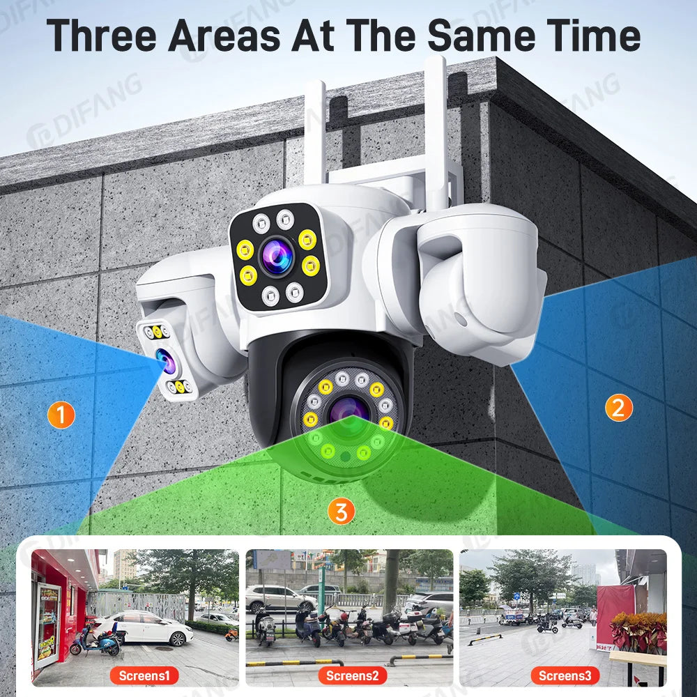 Yoosee 15MP WIFI Security Camera Outdoor AI Human Tracking 3 Lens 3 Screens 360° PTZ Surveillance Full Color Night Vision CCTV