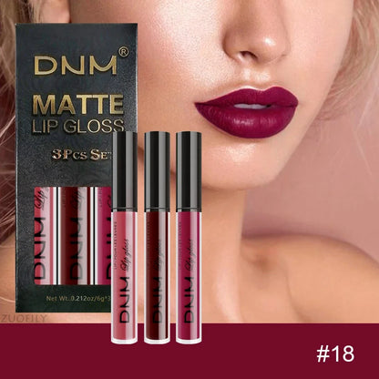 DNM 3PCS Liquid Lipstick Sets Waterproof Matte Black Blue Purple Blue Sexy Lip Gloss Long Lasting Nude Lip Tint Stain Makeup Kit