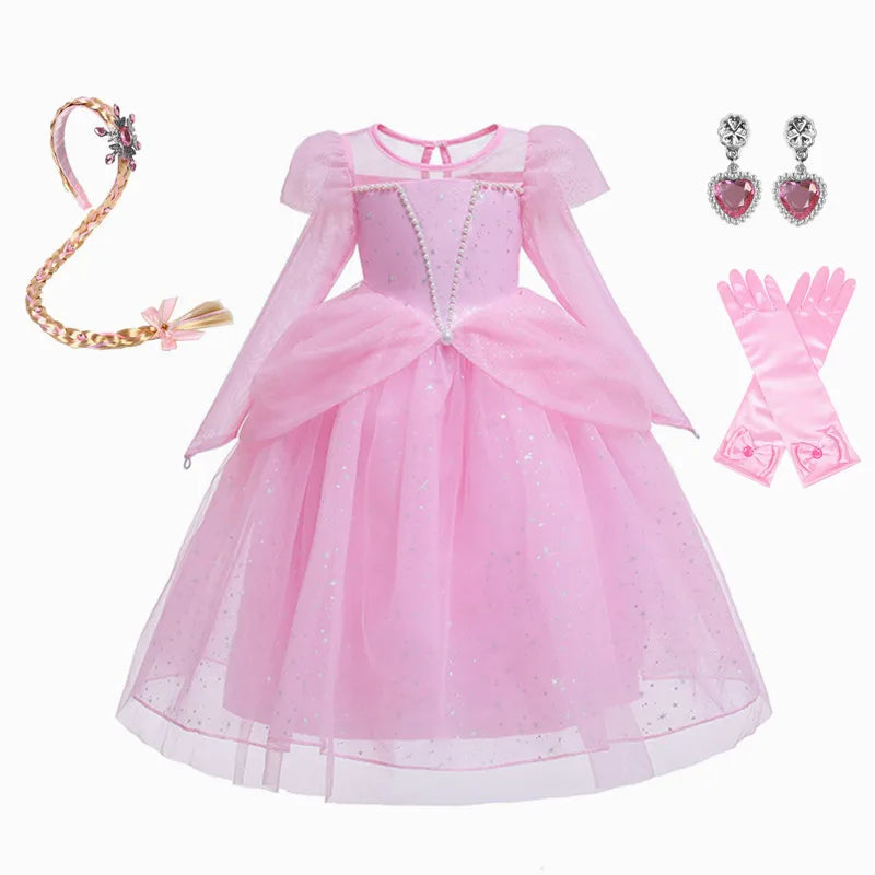 Elsa Cosplay Costume Kids Layers Deluxe Ball Gown Princess Dresses Aurora Christmas Wedding Evening Dress Girls Princess Dresses