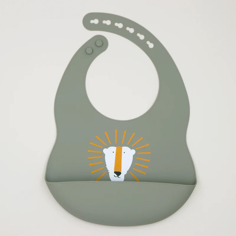 Customize Cartoon Animal Silicone Baby Bib with Name & Pattern Food-Grade Solid Feeding Bib DZ31