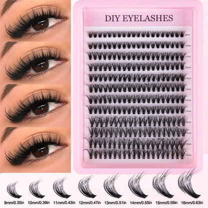 Cluster Lashes, 240pcs 40D 9-16mm Mixed Lengths, Ultra-Natural Look Thin Ultra-Soft Ultra-Light, Reusable  for Beginners