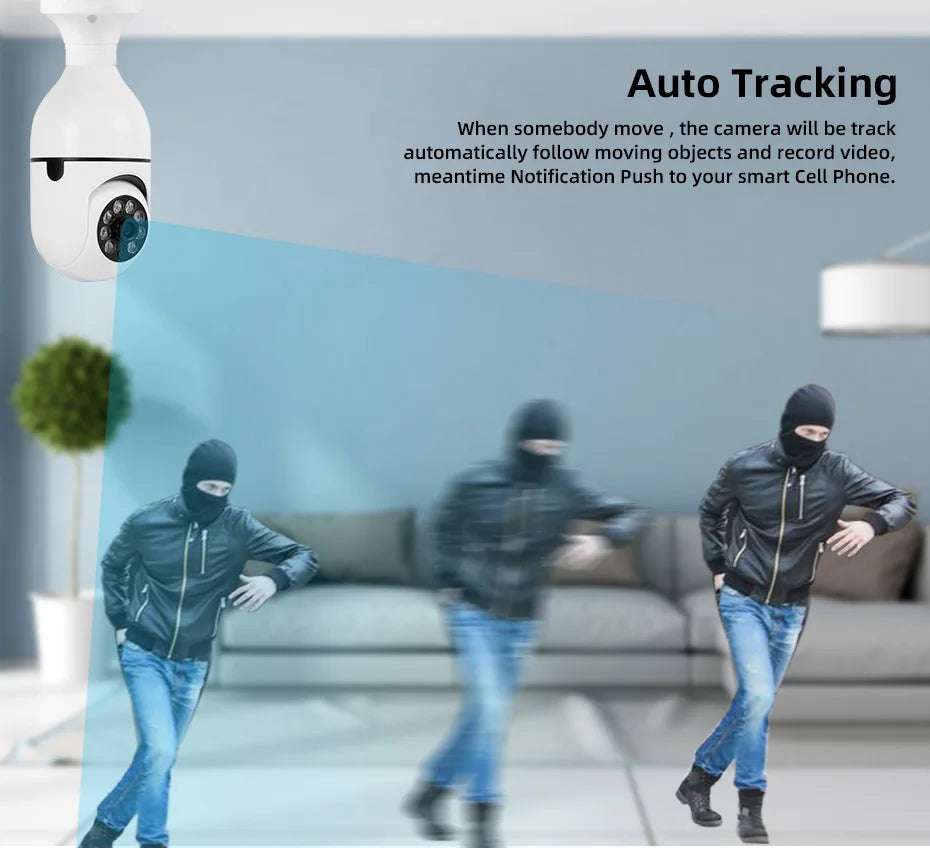 FUERS 2MP E27 Bulb Security Camera 2.4G WiFi PTZ CCTV Camera 4X Zoom AI Human Tracking Color Night Vision Two Way Audio Baby Monitor Indoor