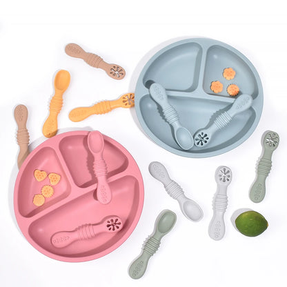 Silicone Baby Dining Plate With Spoon Fork Children Dishes Suction Plate for Toddlers Kid Training Feeding Sucker Bowl BPA FREE
