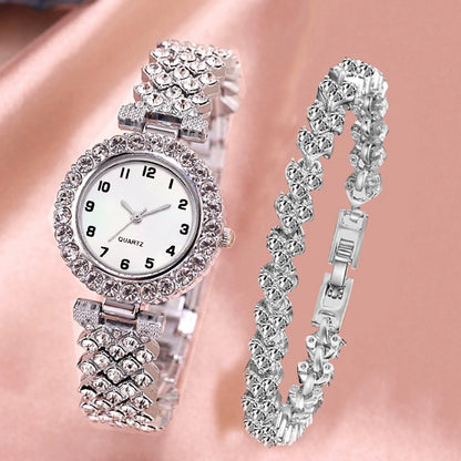 2PCS Luxury Rhinestone Women Watch Bracelet Set Fashion Ladies Quartz Wristwatches Relogio Feminino Reloj Mujer