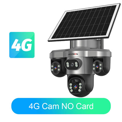 LS VISION Wireless WiFi Solar Camera Three Lens Three Screen 4G Sim Card Solar Cam Human Detection Outdoor Solar Surveillance