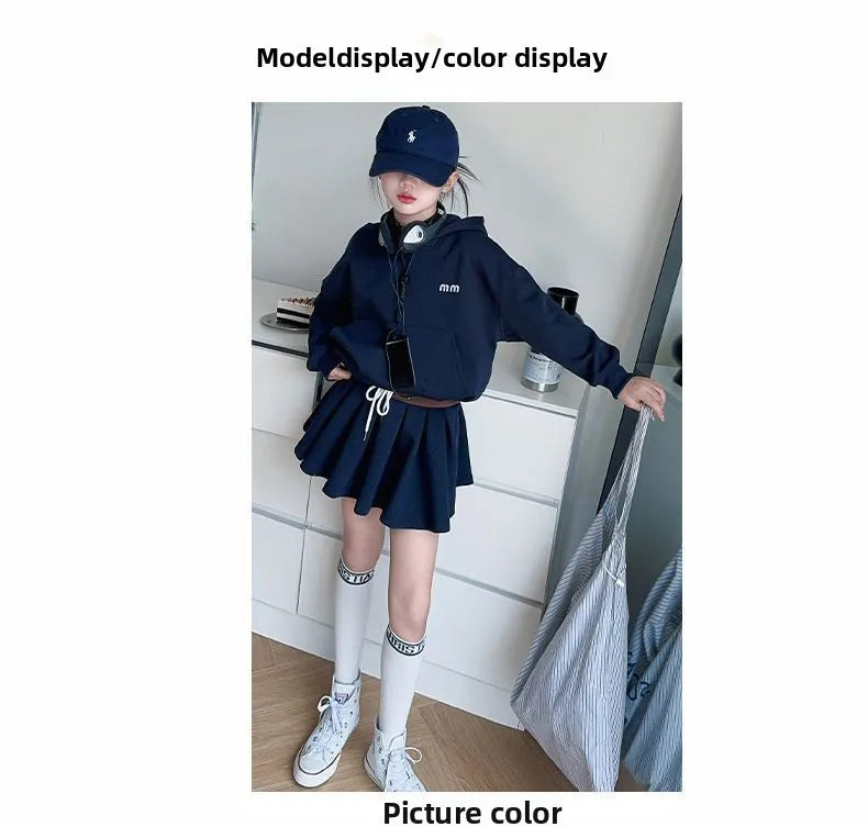 Girls Autumn Casual Outfit Set Two-Piece Long-Sleeve Top + Short Skirt Set Children's  Clothing Set Suitable for Girls Aged 7-17