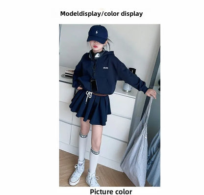 Girls Autumn Casual Outfit Set Two-Piece Long-Sleeve Top + Short Skirt Set Children's  Clothing Set Suitable for Girls Aged 7-17
