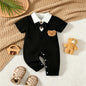 Baby Boy Jumpsuit Lapel Collar and Short Sleeves Suitable for 0-18 Months Baby Boys' Birthday Parties Little Gentleman Jumpsuits