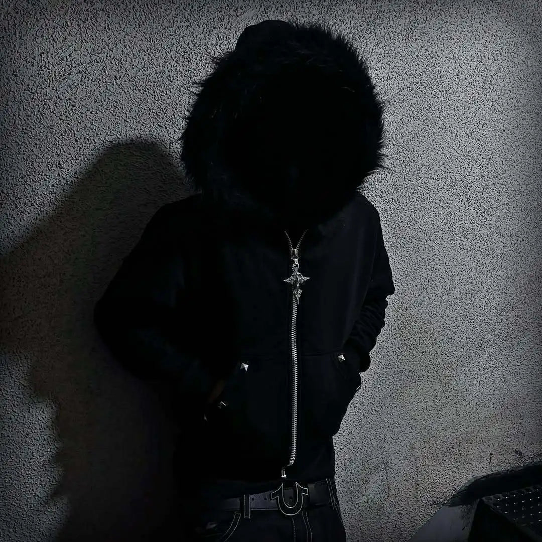 Y2K Sherpa Fleece Zip Up Hoodie Oversized Retro Streetwear Vintage 2000s Winter Warm Unisex Hooded Sweatshirt Women Men
