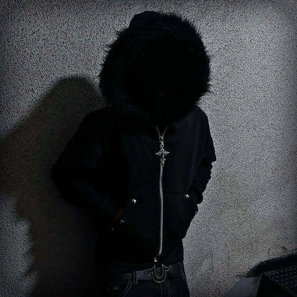 Y2K Sherpa Fleece Zip Up Hoodie Oversized Retro Streetwear Vintage 2000s Winter Warm Unisex Hooded Sweatshirt Women Men