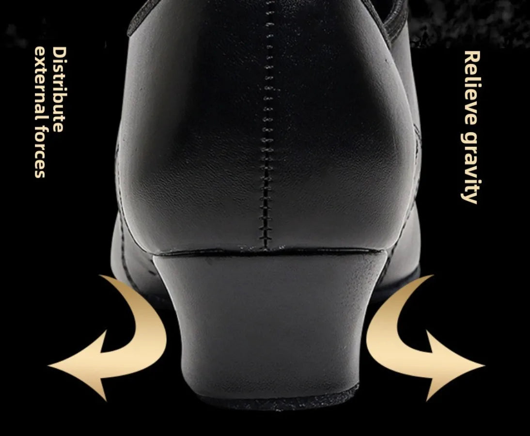 Children Latin Dance Shoes Boy Men Professional Leather Latin Shoes Black Soft Sole Kids Low-heeled Social Modern Dance Shoes