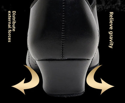 Children Latin Dance Shoes Boy Men Professional Leather Latin Shoes Black Soft Sole Kids Low-heeled Social Modern Dance Shoes