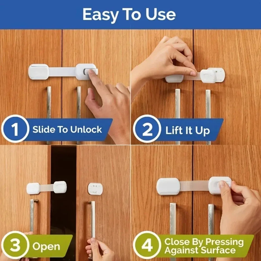 5/10pc Child Safety Strap Locks Baby Locks for Cabinets and Drawers Adhesive Pads Toilet Fridge & More No Installation Required