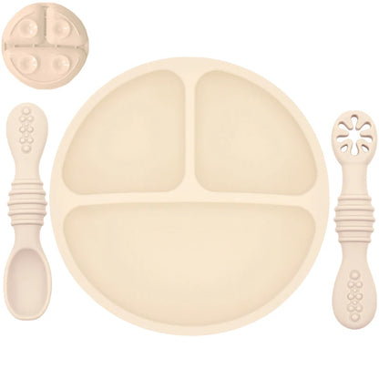 Silicone Baby Dining Plate With Spoon Fork Children Dishes Suction Plate for Toddlers Kid Training Feeding Sucker Bowl BPA FREE