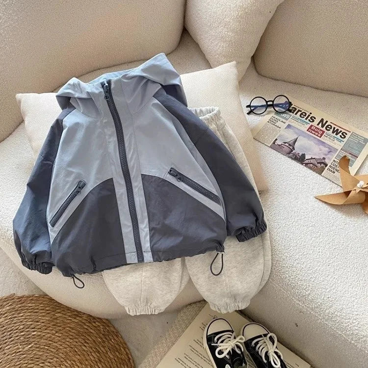 2025 New Boys Spring Autumn Hooded Jackets Fashion Casual Windbreaker Kids Outdoor Waterproof Jacket Trendy Boys Outerwear 2-14Y