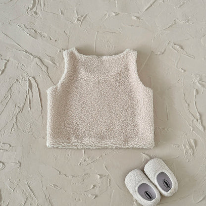 Autumn Winter Baby Lamb Wool Waistcoat Girls Boys Plush Vest O Neck Child Warm Fashion Warm Coat