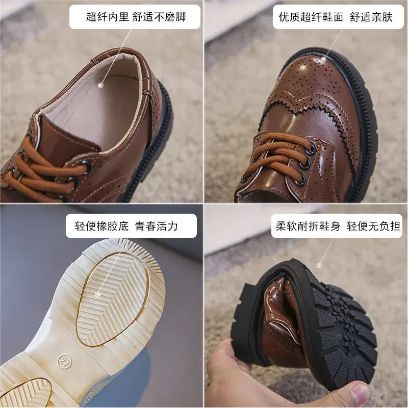 New All-match Black Brown Teenage Boy Dress Shoes 2024 Vintage Formal England Boys Wedding Party Shoes Boys Leather Shoes H06213