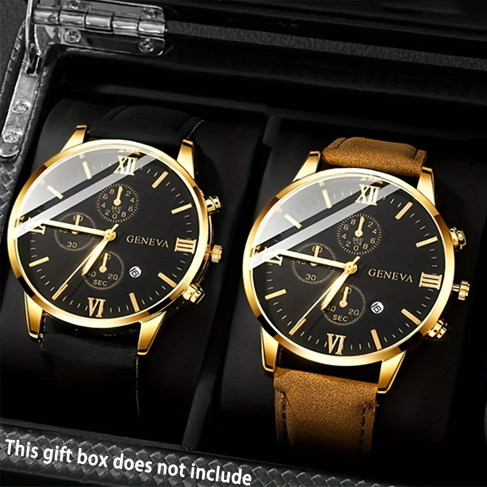 2 Pcs/set Men's Watch Wristwatch Set, Casual Sport Men's Watch Set, Quartz Pointer Date Watch Set for Holiday Gift Watches Set
