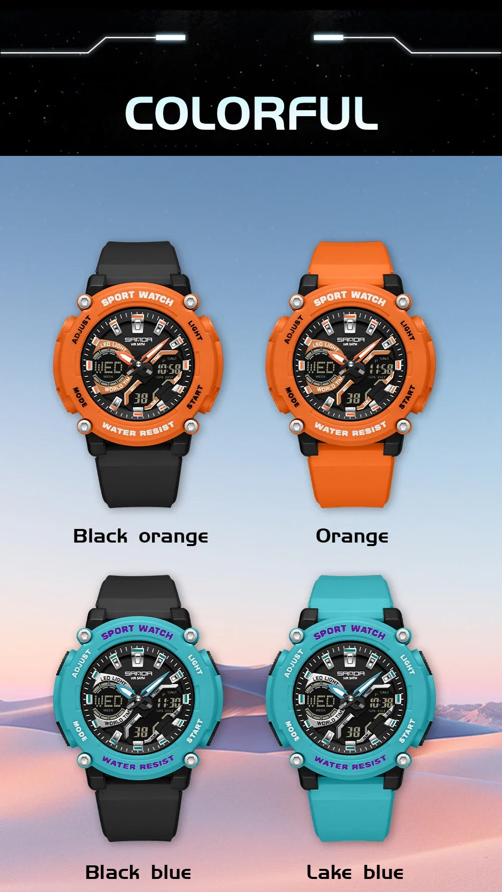 SANDA Outdoor Men's Electronic Wristwatch Large Dial Multifunctional Waterproof Luminous Alarm Military Sports Watch