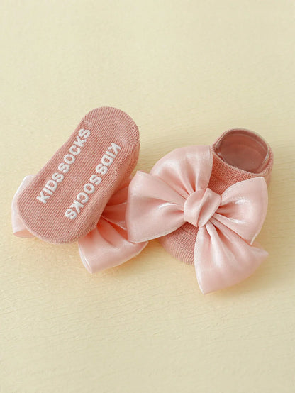 0-12 Months Cute Baby Girls Bow Socks,Newborn Baby Ankle Boat Socks Soft Fashion Non-Slip Infant Toddler Cute Gift Set 4 Pairs