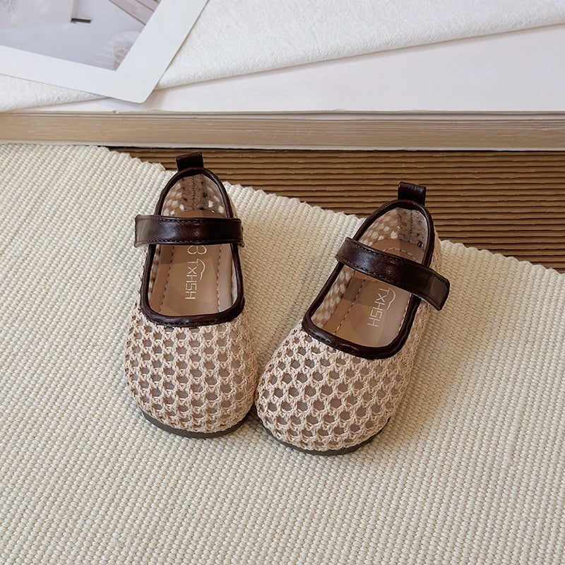Spring Girl's Casual Shoes Mesh Hook-loop Chic Daily Kid's Flat Shoe Solid Colors Anti-slip Breathable Light Comfy Children Shoe