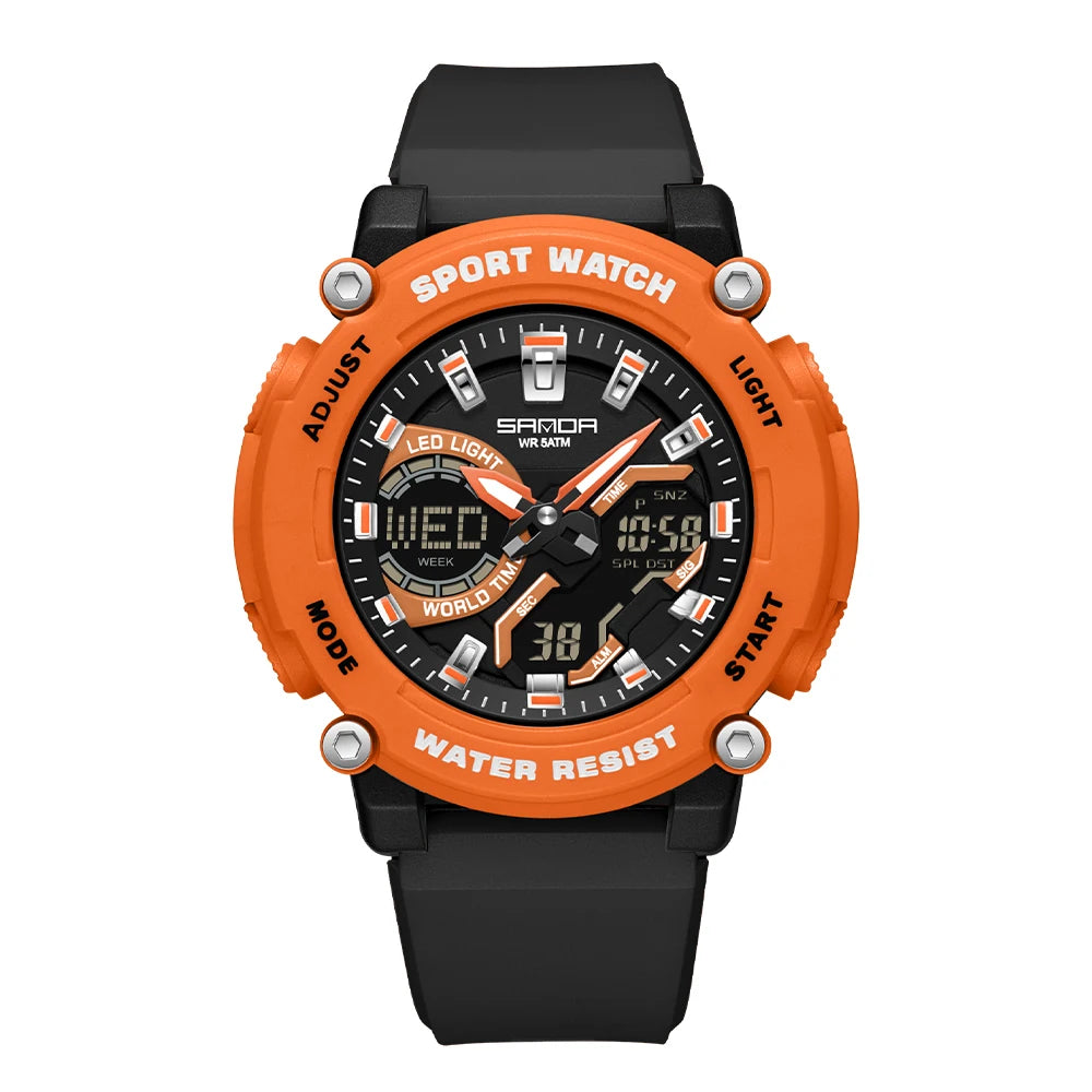 SANDA Outdoor Men's Electronic Wristwatch Large Dial Multifunctional Waterproof Luminous Alarm Military Sports Watch