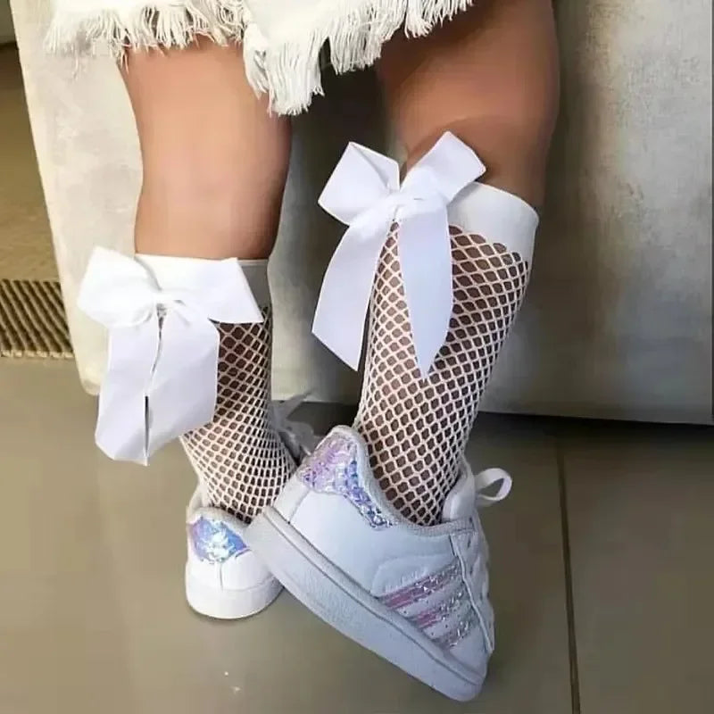 Baby Ankle High Lace Fishnet Vintage Short Socks Girl's Mesh Bow Fishnet Stockings Cute White Black Fashion Parent Child Socks