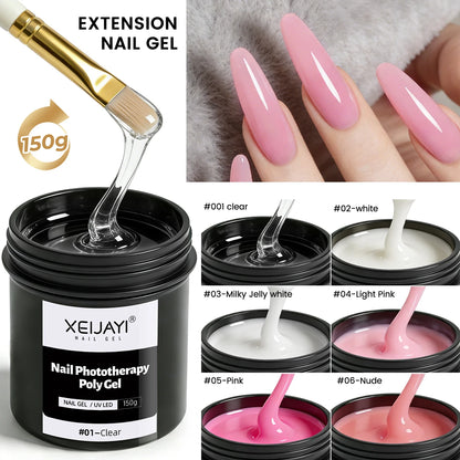 XEIJAYI 150g Poly Nail Gel UV LED Cured Builder Nail Gel Crystal Nail Extension Gel For Nails DIY At Home Salon