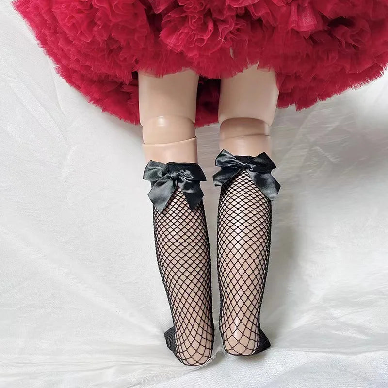 Baby Ankle High Lace Fishnet Vintage Short Socks Girl's Mesh Bow Fishnet Stockings Cute White Black Fashion Parent Child Socks